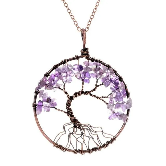 7 Chakra Tree Of Life Pendant Necklace Copper Crystal Natural Stone Necklace Quartz Pendants