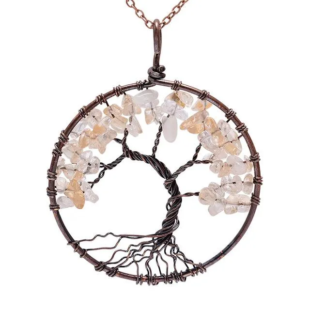 7 Chakra Tree Of Life Pendant Necklace Copper Crystal Natural Stone Necklace Quartz Pendants