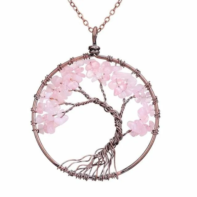 7 Chakra Tree Of Life Pendant Necklace Copper Crystal Natural Stone Necklace Quartz Pendants