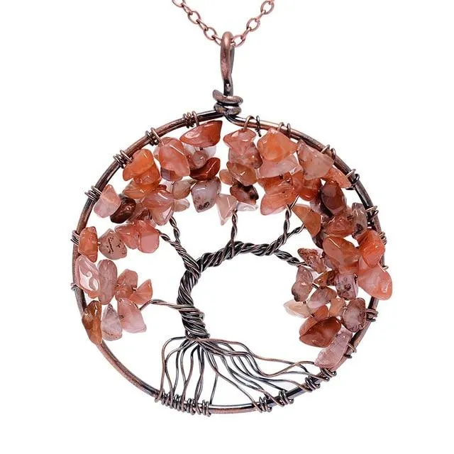 7 Chakra Tree Of Life Pendant Necklace Copper Crystal Natural Stone Necklace Quartz Pendants