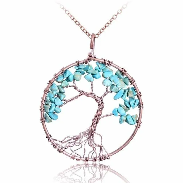 7 Chakra Tree Of Life Pendant Necklace Copper Crystal Natural Stone Necklace Quartz Pendants
