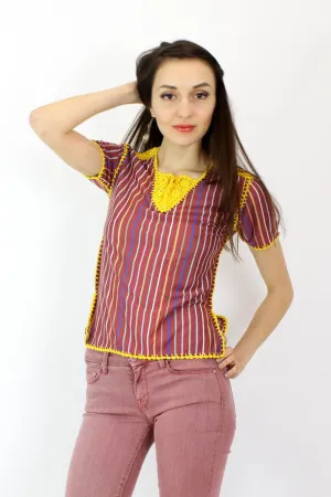 80s Stripe & Crochet Tee XS