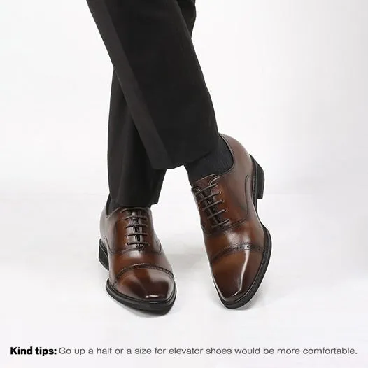 8CM / 3.15 Inches - CMR CHAMARIPA Height Increasing Elevator Shoes For Men High Heel Men Dress Shoes Brogue Oxford In Brown