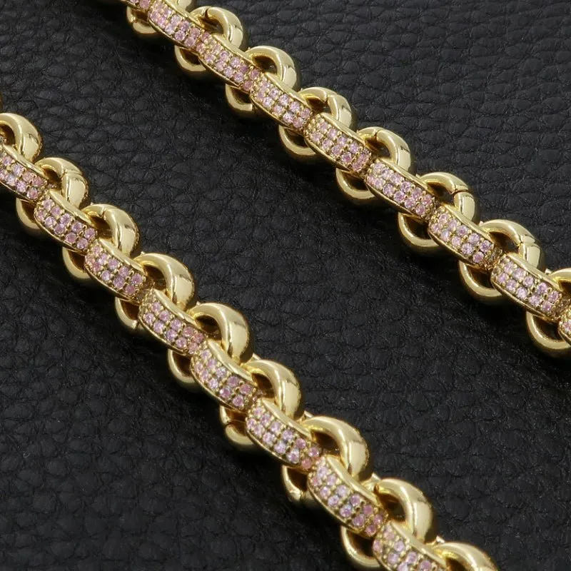 8mm Gold Filled Bonded Belcher Chain Pink Stones 18 Inch
