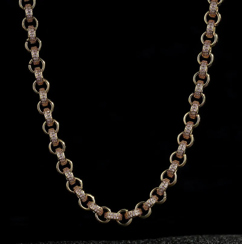 8mm Gold Filled Bonded Belcher Chain Pink Stones 18 Inch