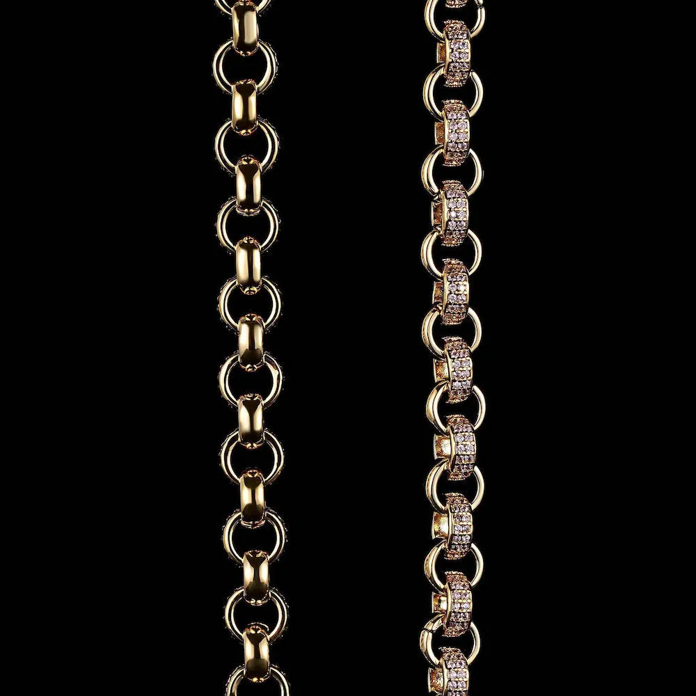 8mm Gold Filled Bonded Belcher Chain Pink Stones 18 Inch