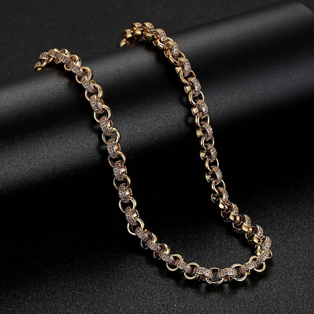 8mm Gold Filled Bonded Belcher Chain Pink Stones 18 Inch