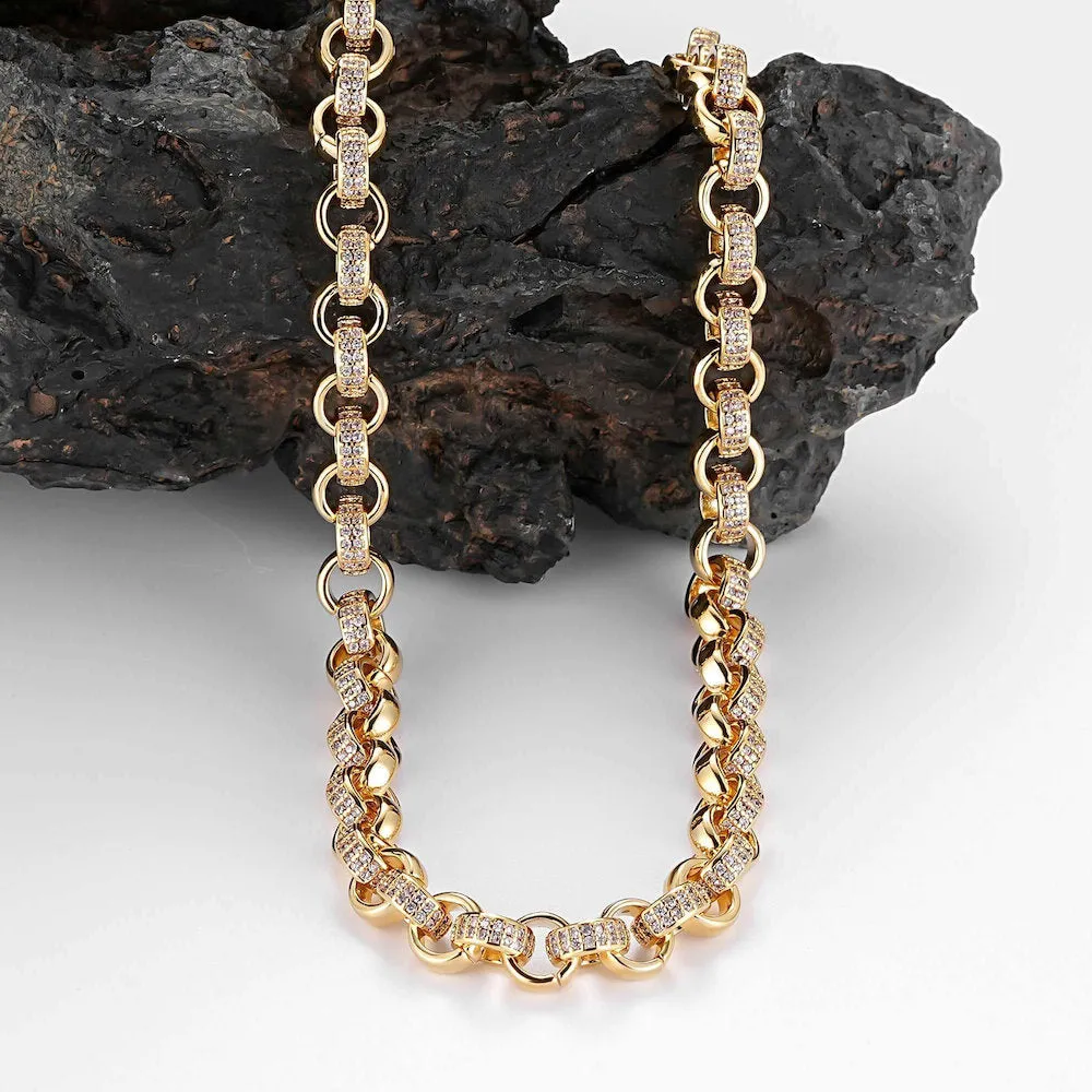 8mm Gold Filled Bonded Belcher Chain Pink Stones 18 Inch