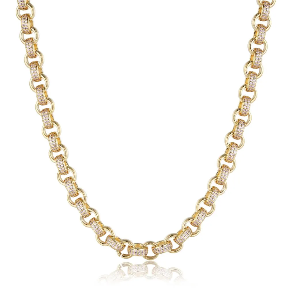 8mm Gold Filled Bonded Belcher Chain Pink Stones 18 Inch