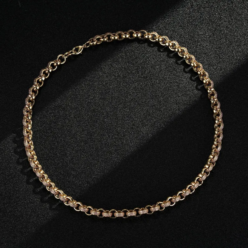 8mm Gold Filled Bonded Belcher Chain Pink Stones 18 Inch