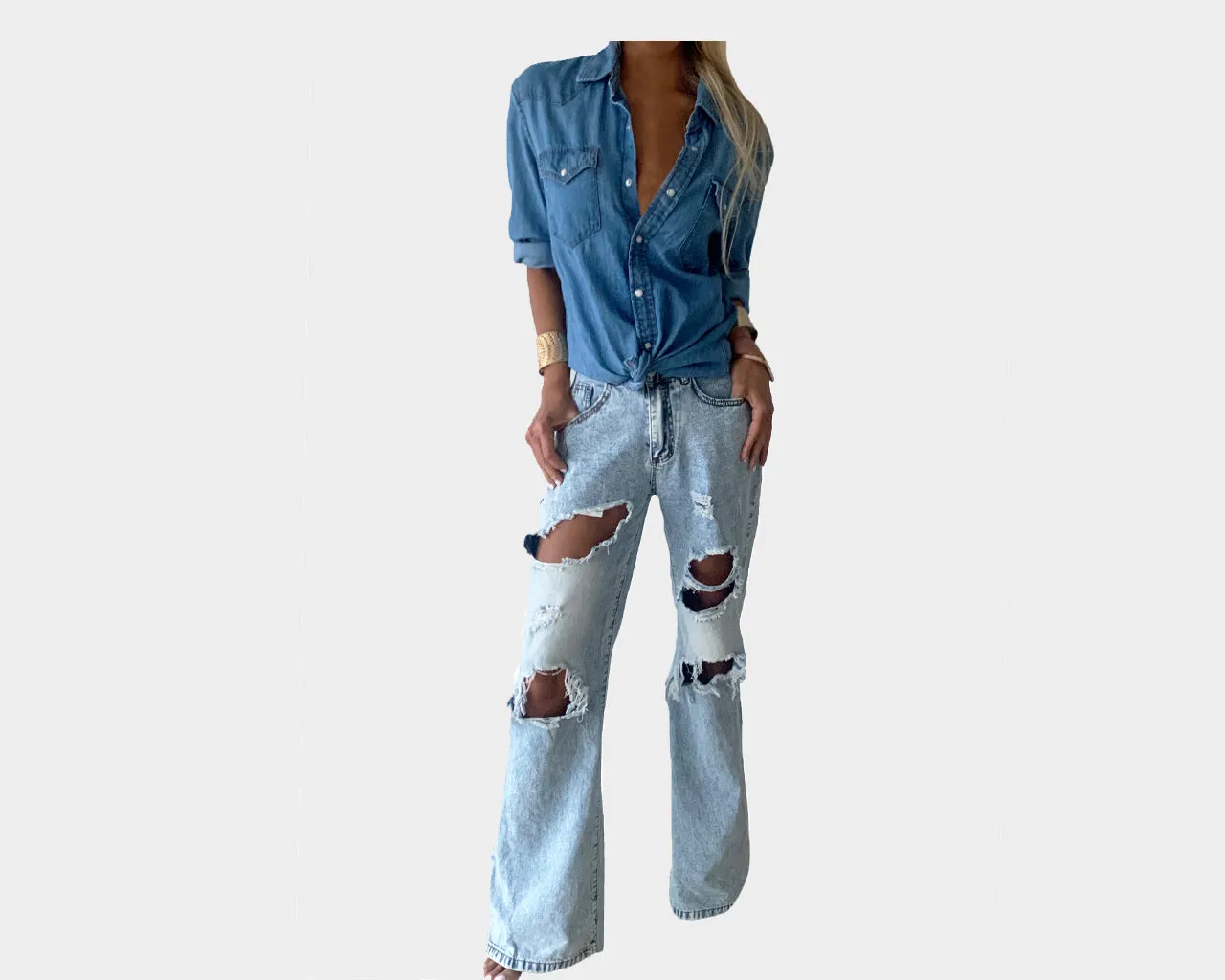 9.1 Sea Blue Denim Long Sleeve Shirt - The Palm Springs