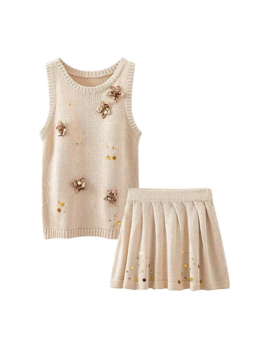 9240040 Knitted Top & Short Skirt Set