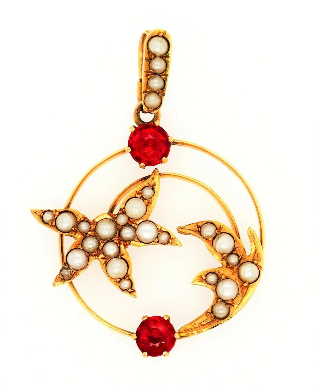 9ct Yellow Gold Pearl & Garnet Pendant