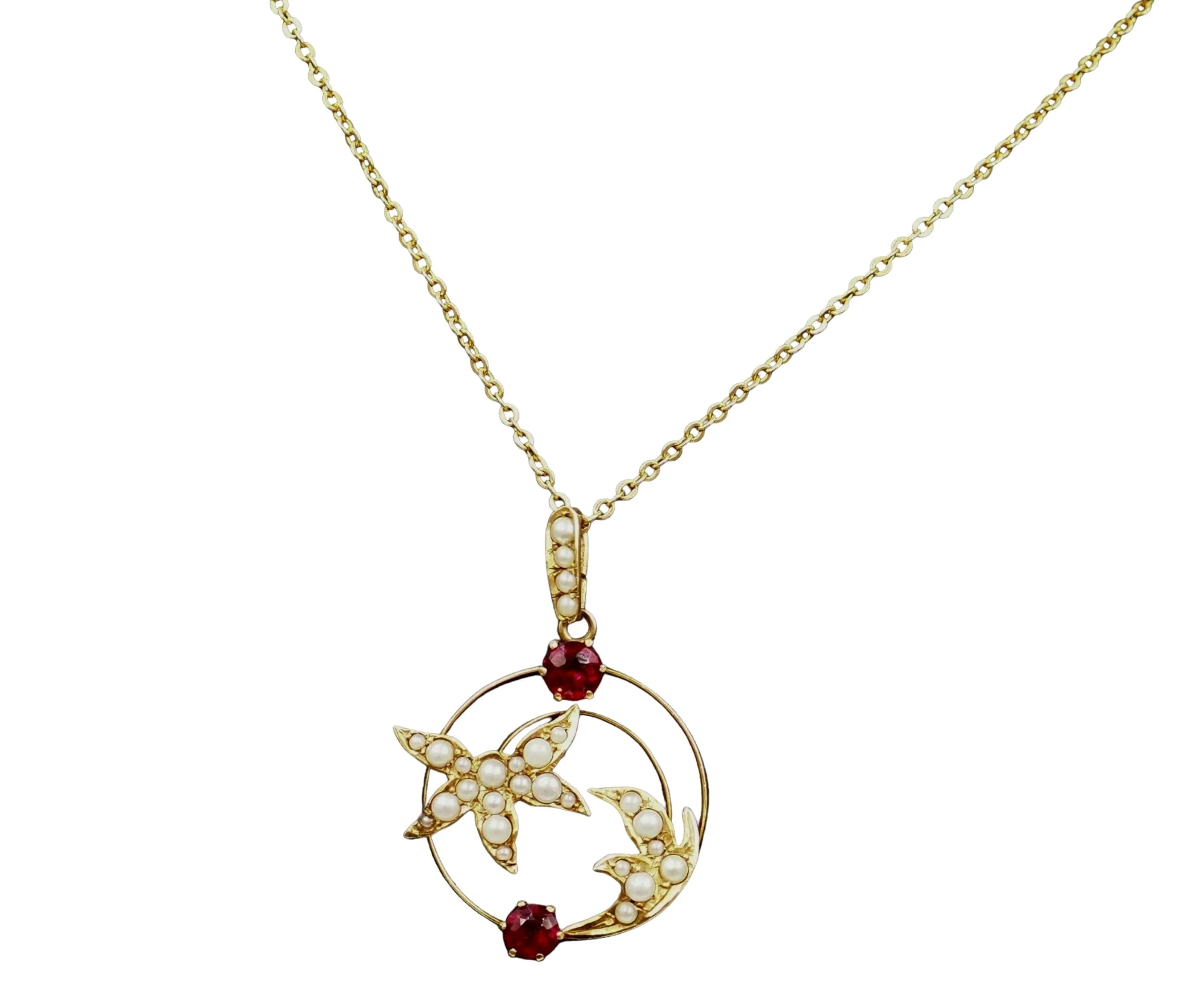 9ct Yellow Gold Pearl & Garnet Pendant