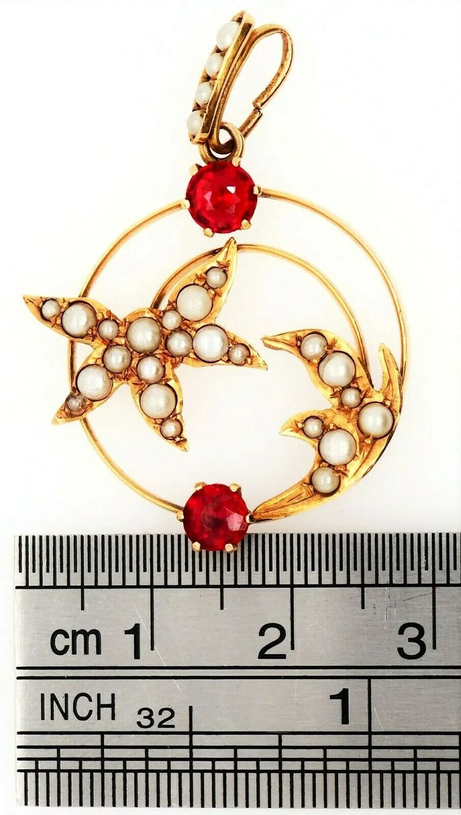 9ct Yellow Gold Pearl & Garnet Pendant
