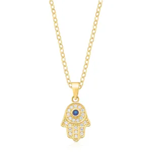 9ct Yellow Gold with Blue Spinel & Cubic Ziconia Hand of Fatima Pendant