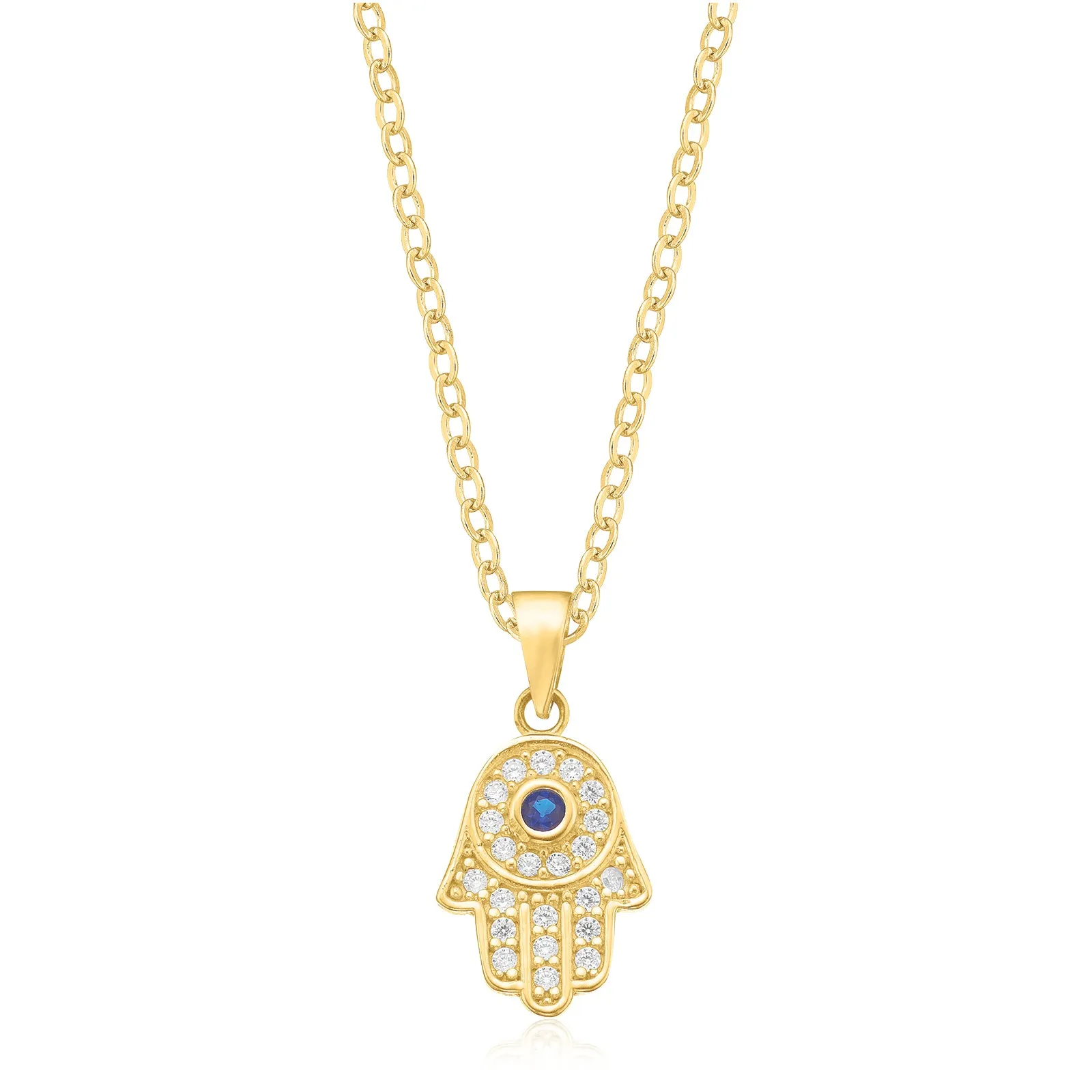 9ct Yellow Gold with Blue Spinel & Cubic Ziconia Hand of Fatima Pendant