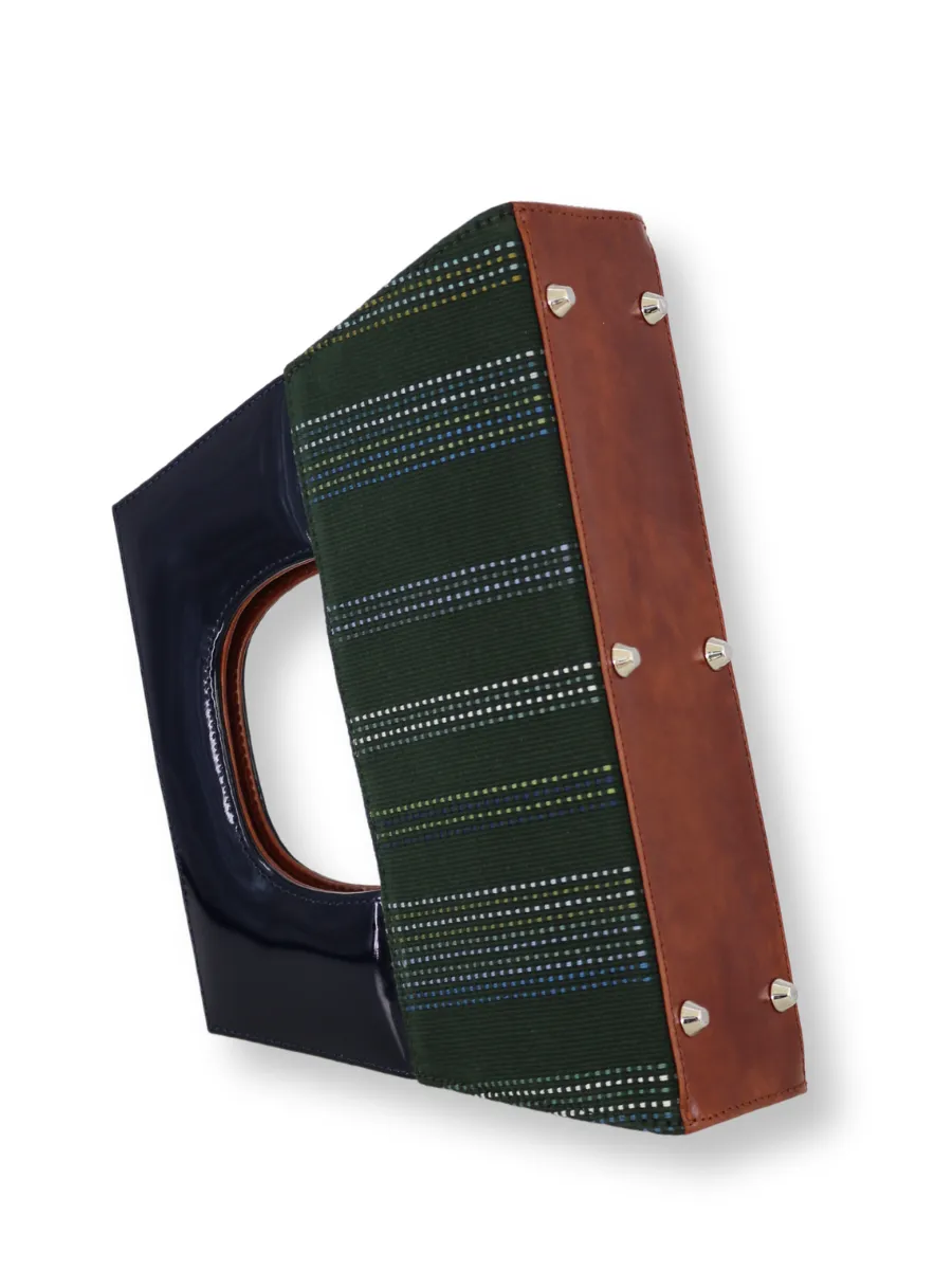 A-Chica Handbag - Greens & Navy Handle