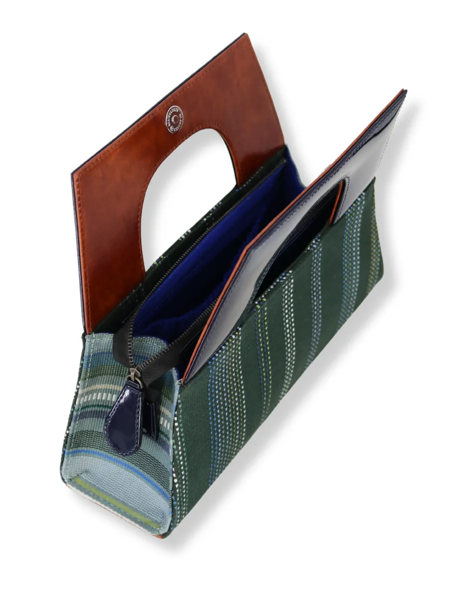 A-Chica Handbag - Greens & Navy Handle