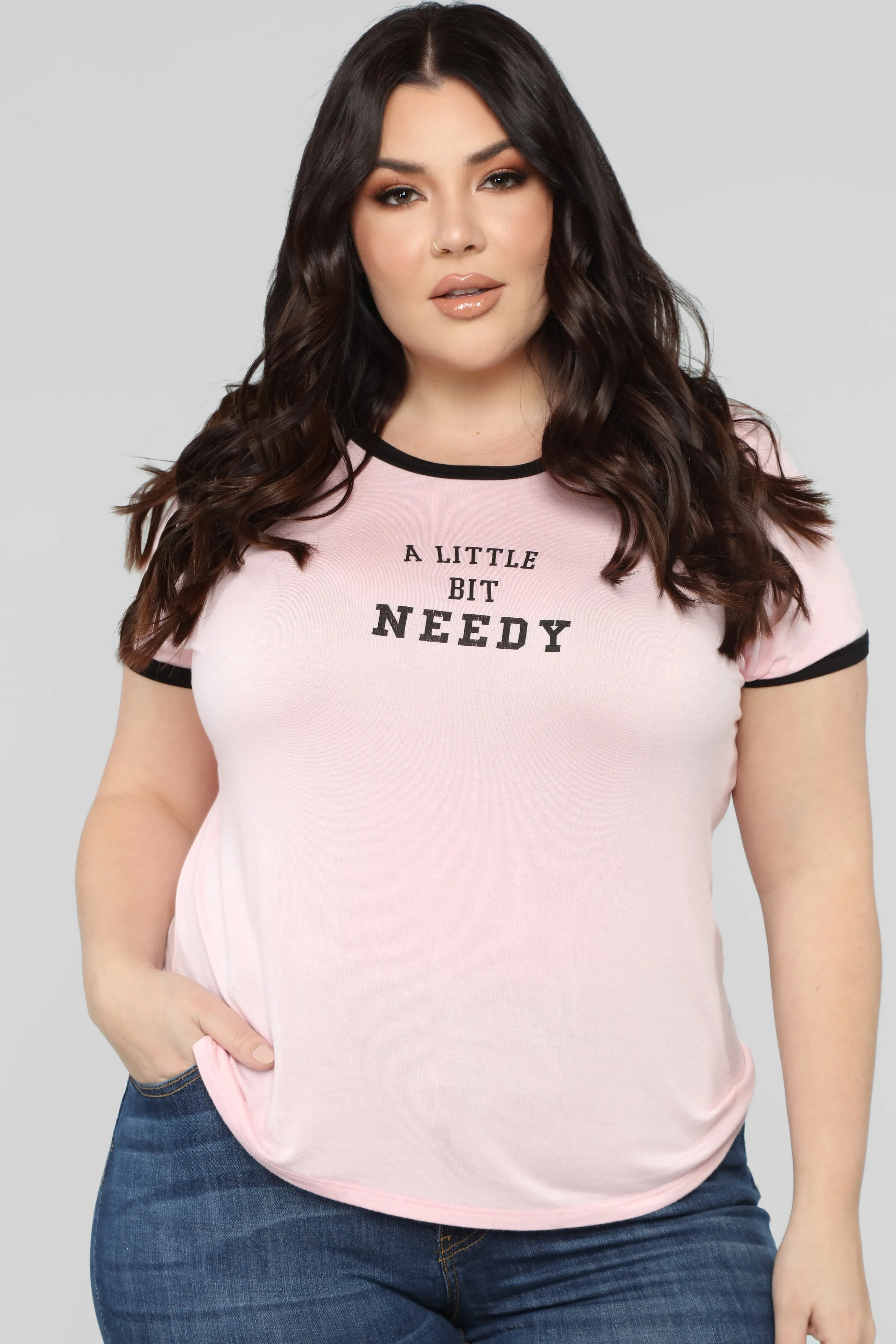 A Little Bit Needy Ringer Top - Pink