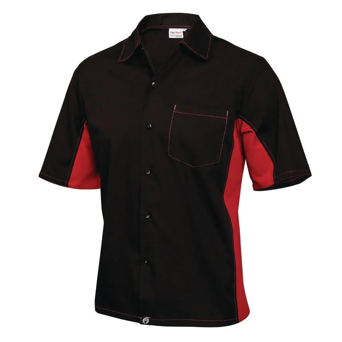 A952-XL Chef Works Unisex Contrast Shirt Black and Red XL