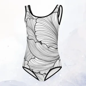 Abstract Flower Print Kids Swimsuit Leotard
