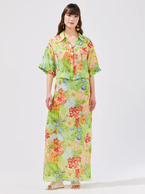 Abundant Blooms Silk Maxi Skirt Chartreuse