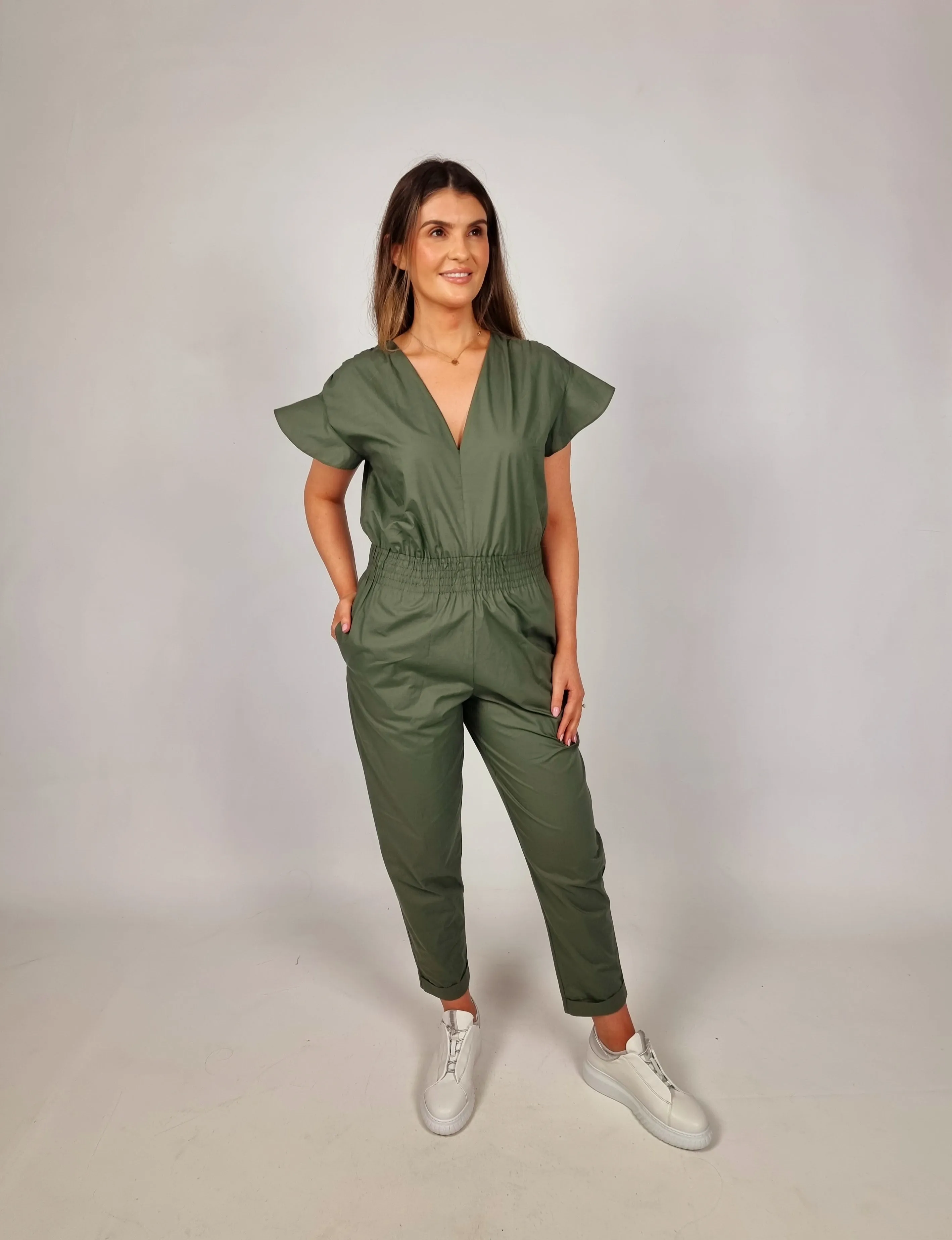 Access Green Jumpsuit With Ruffles