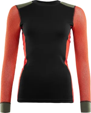 Aclima Women&#x27;s WoolNet Hybrid Crew Neck Jet Black/Poinciana/Capulet Olive | Buy Aclima Women&#x27;s WoolNet Hybrid Crew Neck Jet Black/Poinciana/Capulet Olive here | Outnorth