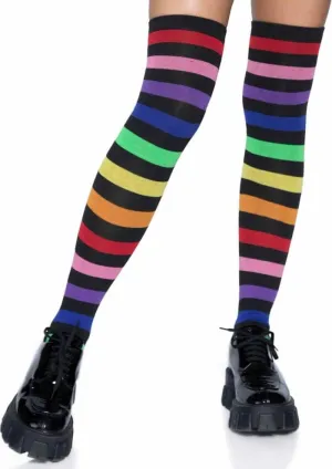 Acrylic Rainbow Stripe Thigh High Socks - One Size, Multicolor