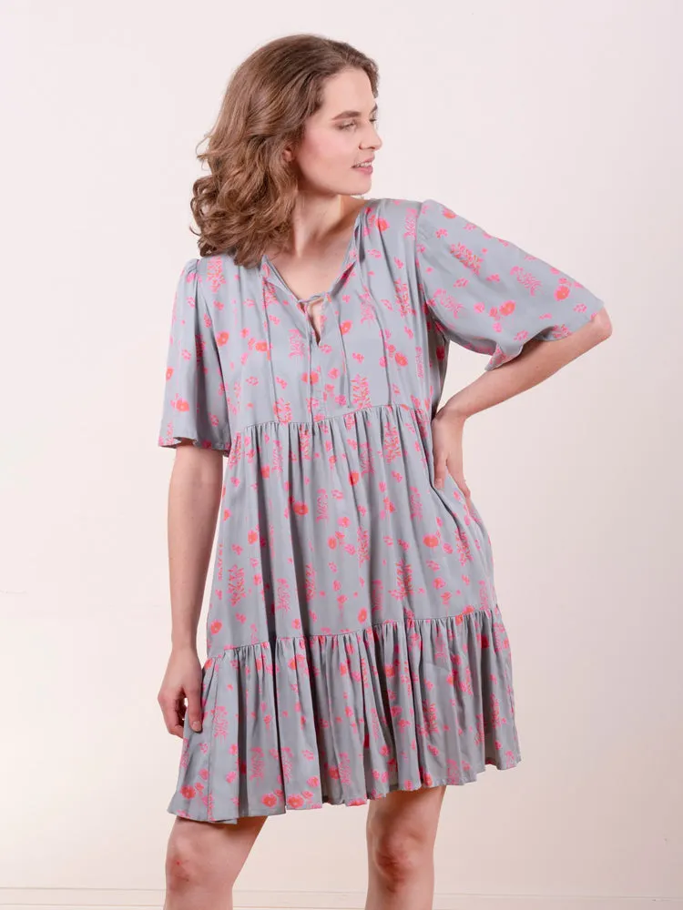 Adelaide Tiered Mini Dress - Botanical Slate