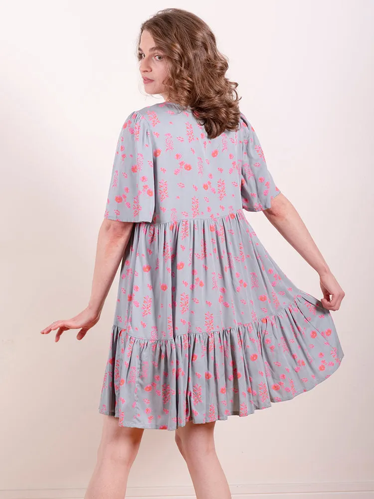 Adelaide Tiered Mini Dress - Botanical Slate