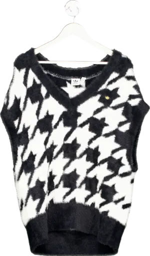 Adidas Black and White Houndstooth V-Neck Sweater Vest UK S