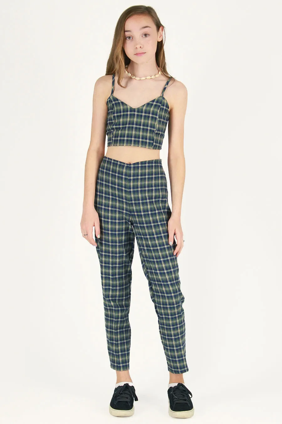 Adjustable Cami Top and Pants - Flannel Green Plaid