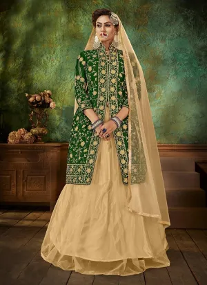 Adorable Soft Net Fabric Beige Color Lehenga Choli With Dori Work