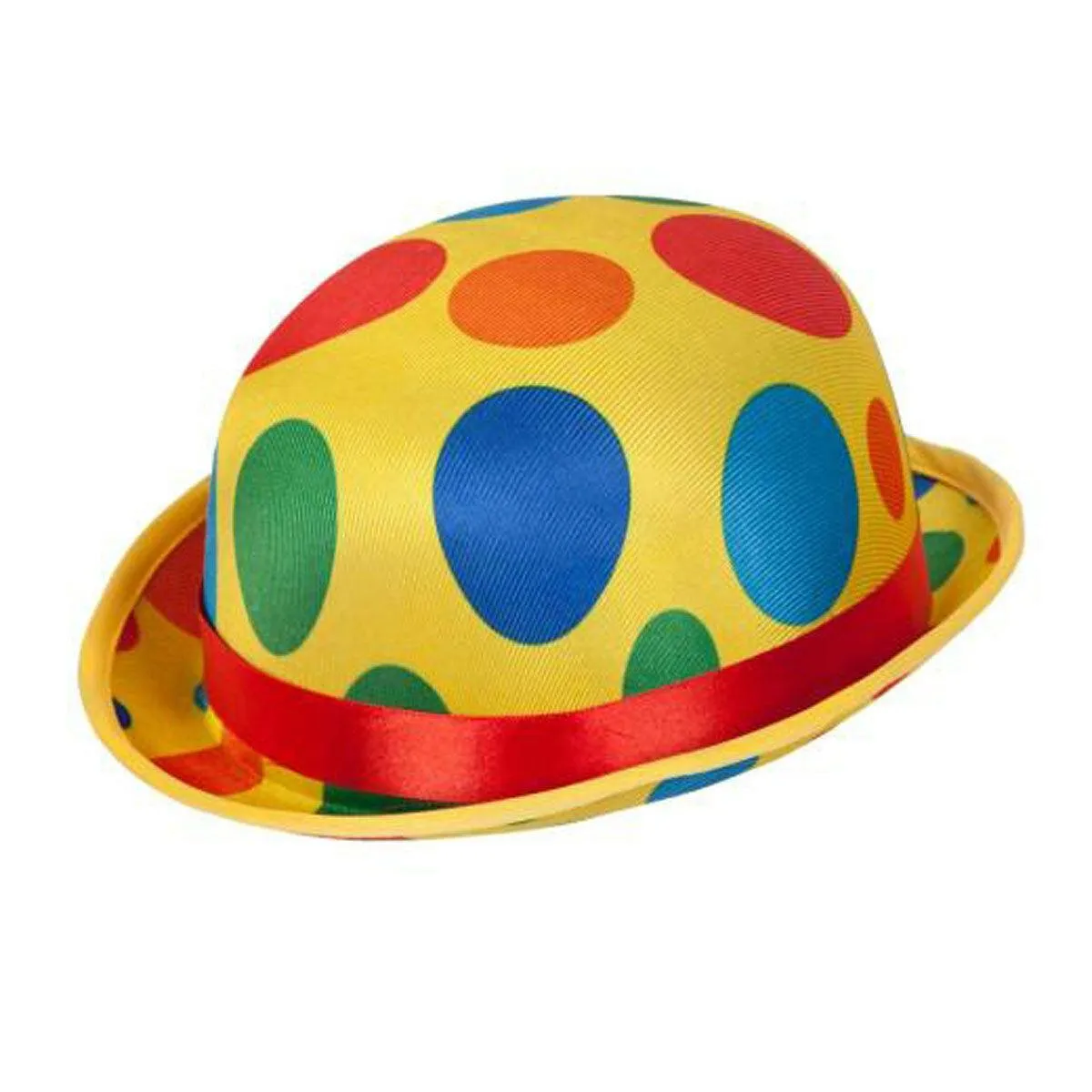 Adults Polka Dot Clown Bowler Hat Multicolour Circus Novelty Hat