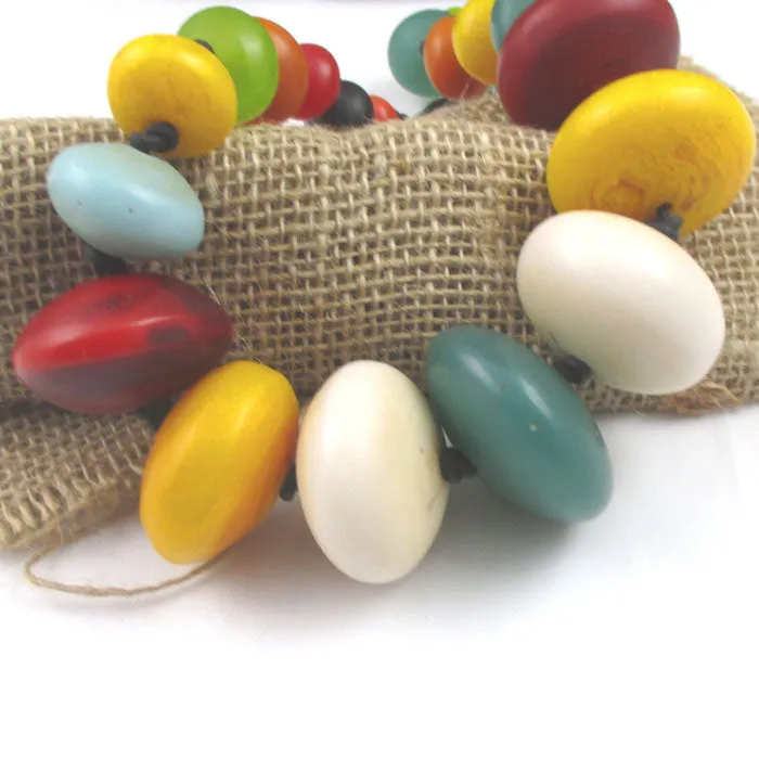 African Inspired Trade Bead Statement Necklace Multi-colored Beads