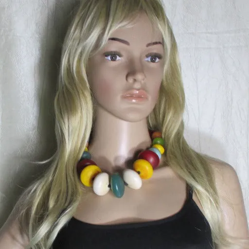African Inspired Trade Bead Statement Necklace Multi-colored Beads