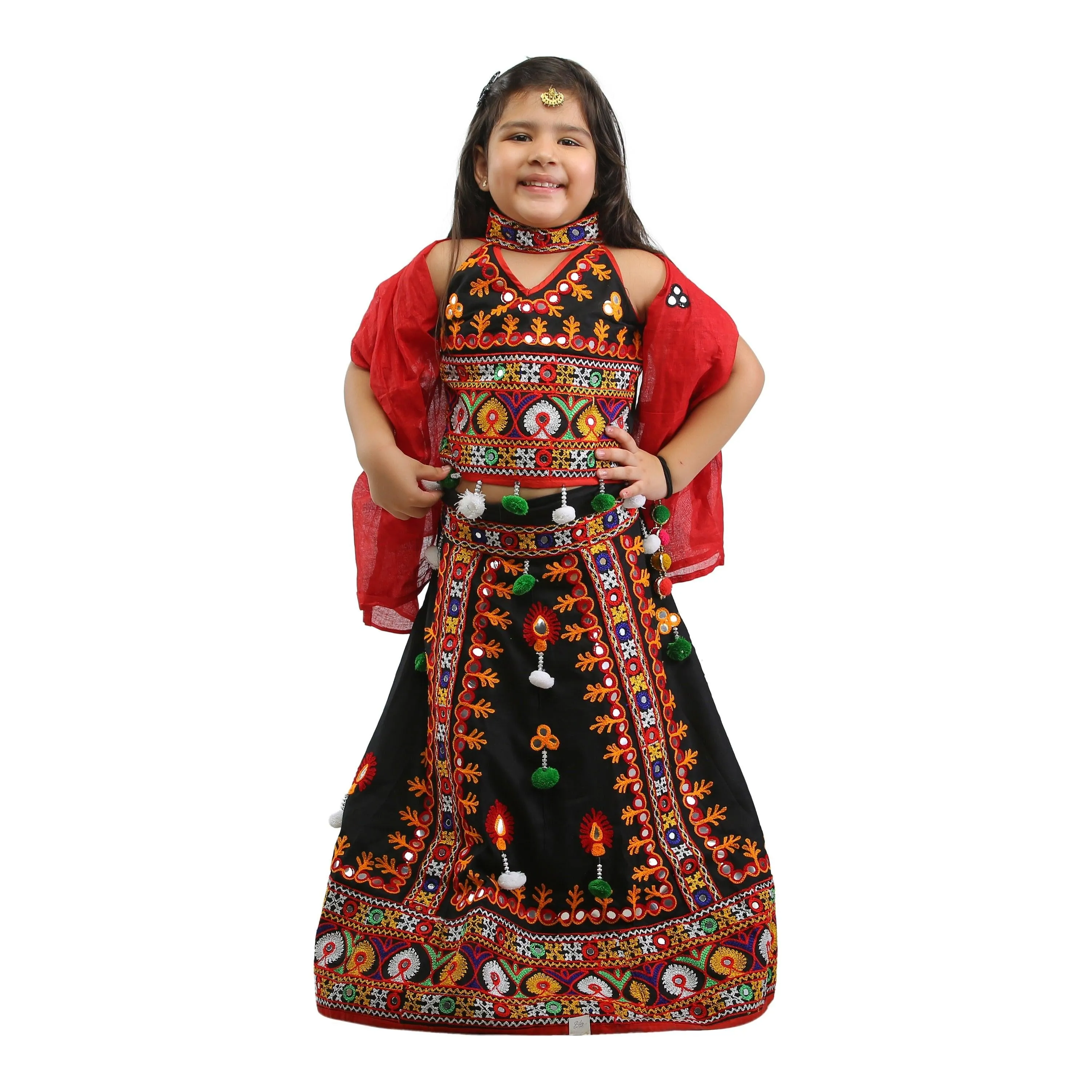 Ahhaaaa Kids Ethnic Cotton Blend Radha Dress Lehenga Choli Chania Choli Set For Baby Girls