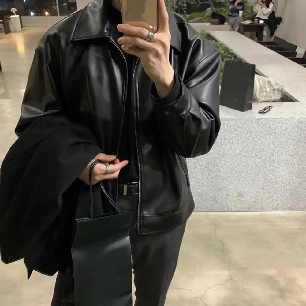 Aidase Mens Autumn And Winter Retro Leather Casual Loose Short Leather Jacket Men'S Handsome And Elegant British Jacket Tops