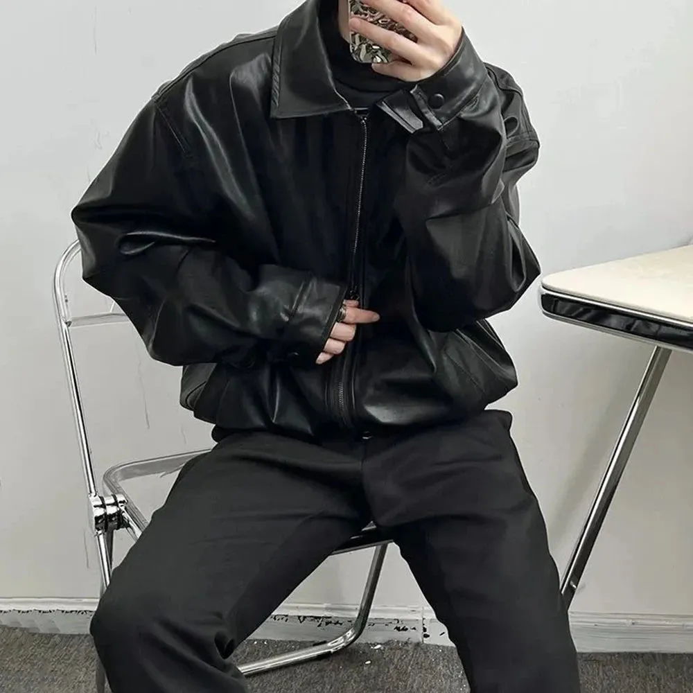 Aidase Mens Autumn And Winter Retro Leather Casual Loose Short Leather Jacket Men'S Handsome And Elegant British Jacket Tops