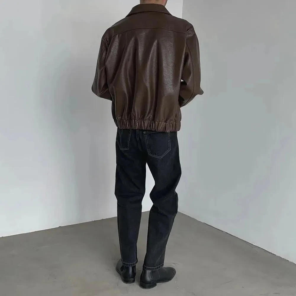 Aidase Mens Autumn And Winter Retro Leather Casual Loose Short Leather Jacket Men'S Handsome And Elegant British Jacket Tops