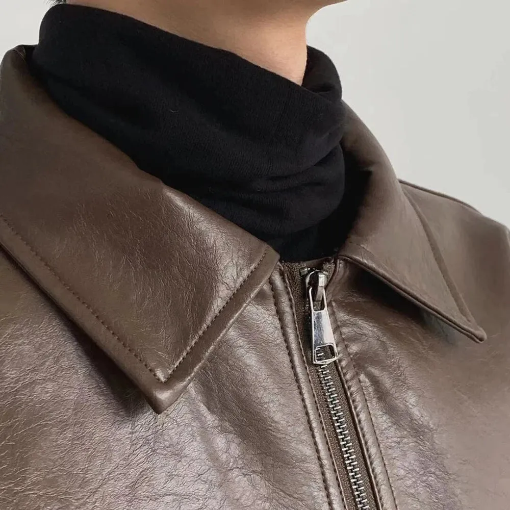 Aidase Mens Autumn And Winter Retro Leather Casual Loose Short Leather Jacket Men'S Handsome And Elegant British Jacket Tops