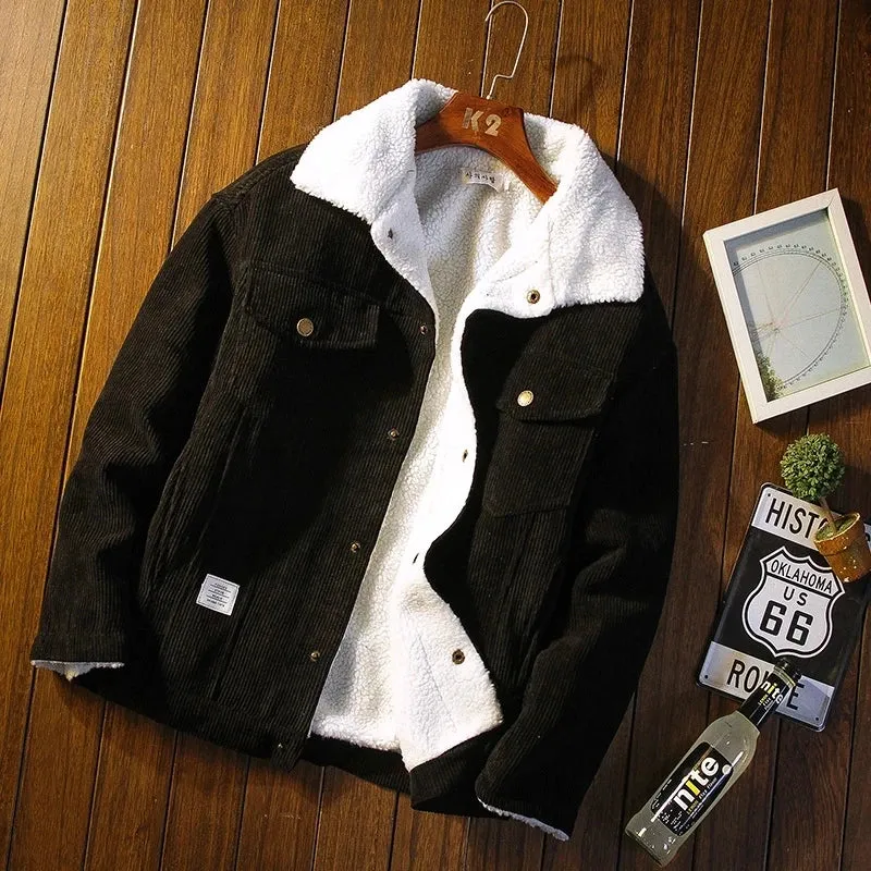 Aidase Men's Jackets and Coats Fashion Warm Corduroy Thick Coats 2024 Winter Fashion Men's Coats Down Jackets Men's Cotton Clothing