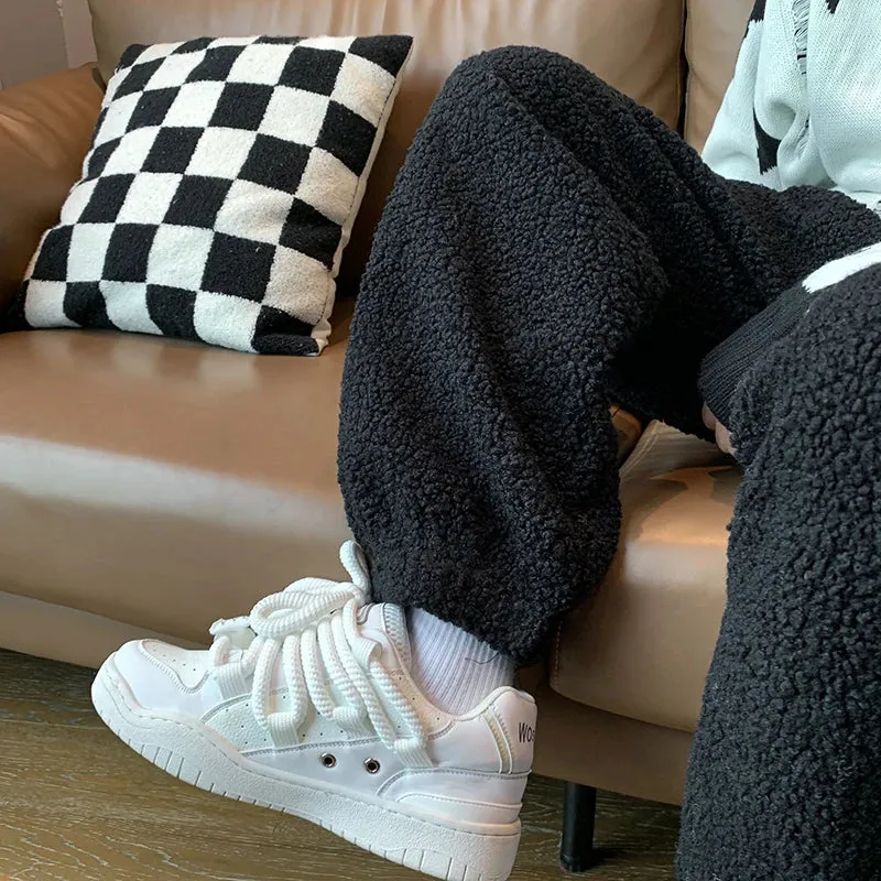 Aidase Winter Thickened Pants Men Warm Fashion Retro Lamb Wool Pants Men Oversized Streetwear Loose Straight Pants Mens Thick Trousers