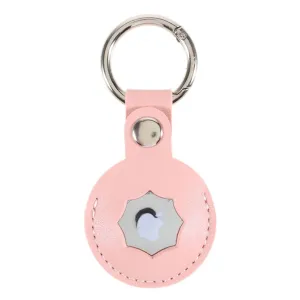 AirTags octagon design leather cover with keyring - Pink