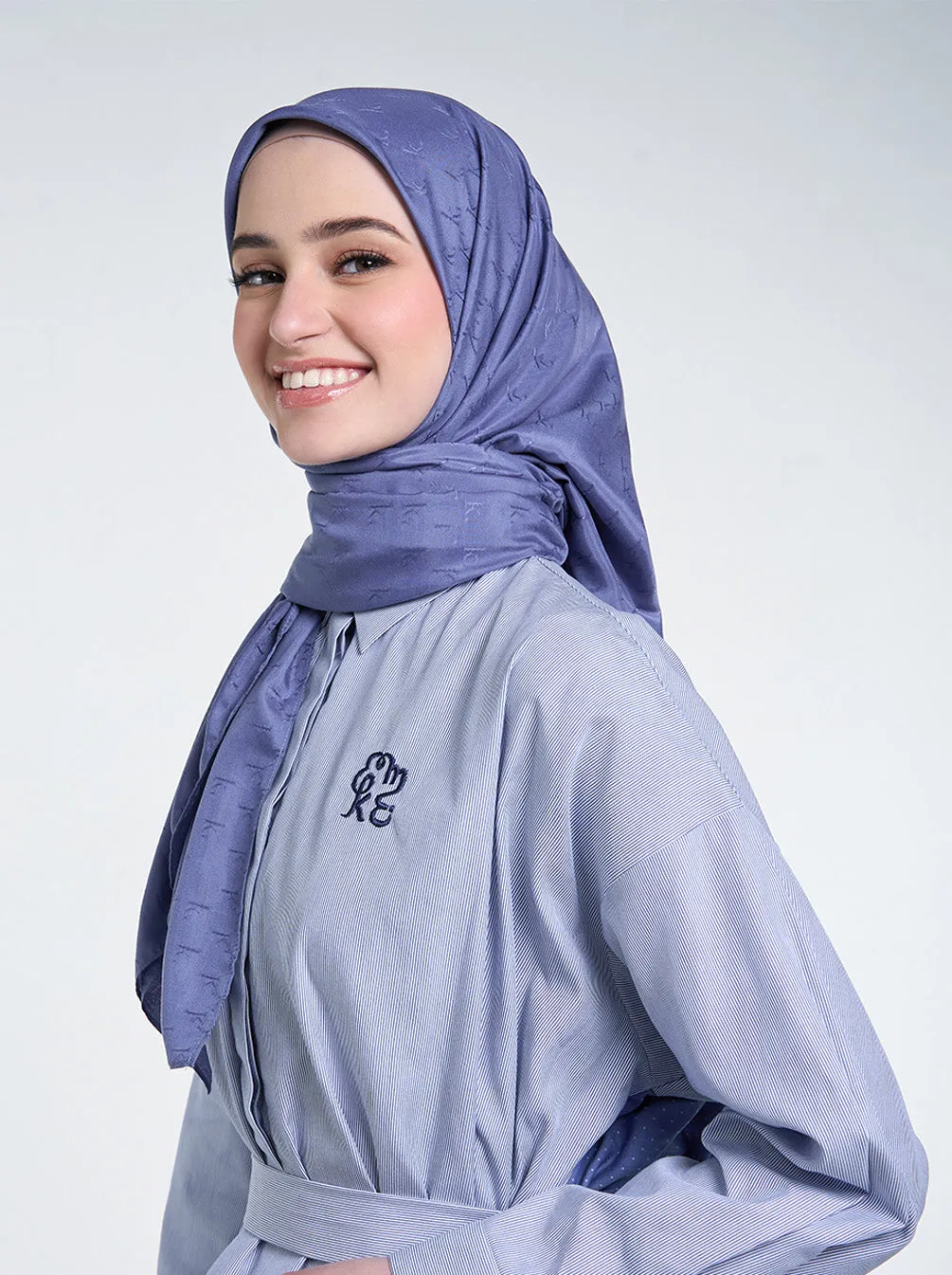 AIRY JACQUARD VOILE SCARF PLAIN BLUE