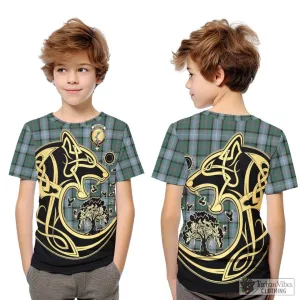 Alexander of Menstry Hunting Tartan Kid T-Shirt with Family Crest Celtic Wolf Style