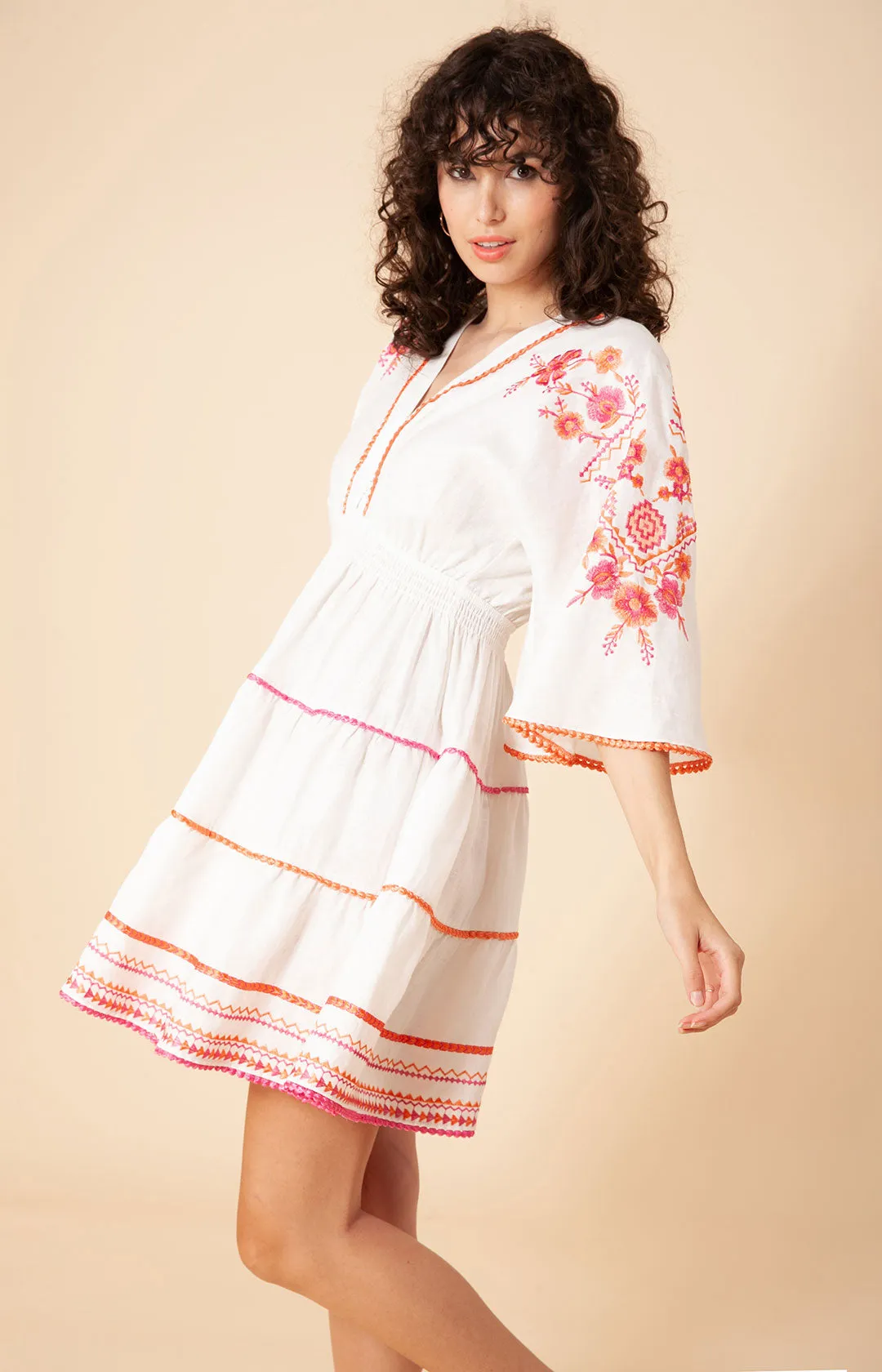 Aliah Embroidered Linen Dress
