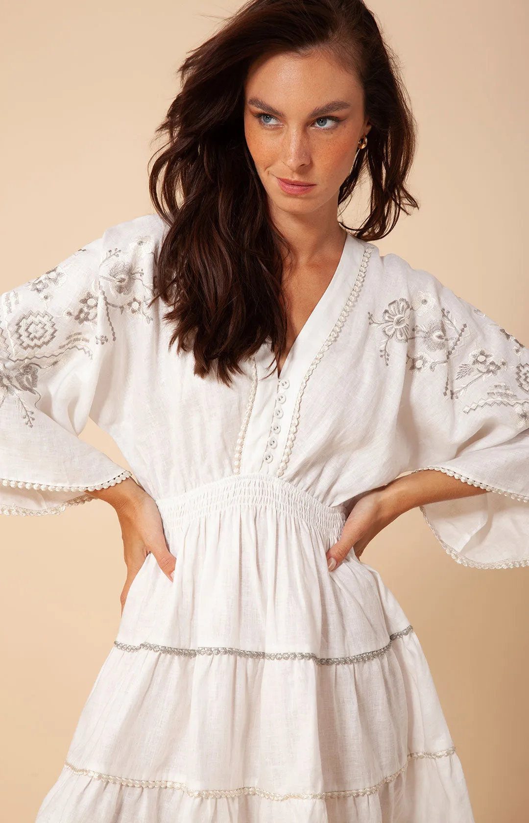 Aliah Embroidered Linen Dress
